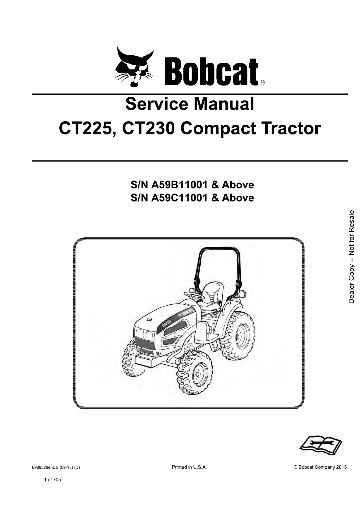 CT225 CT230 Compact Tractor Service Manual Bobcat
